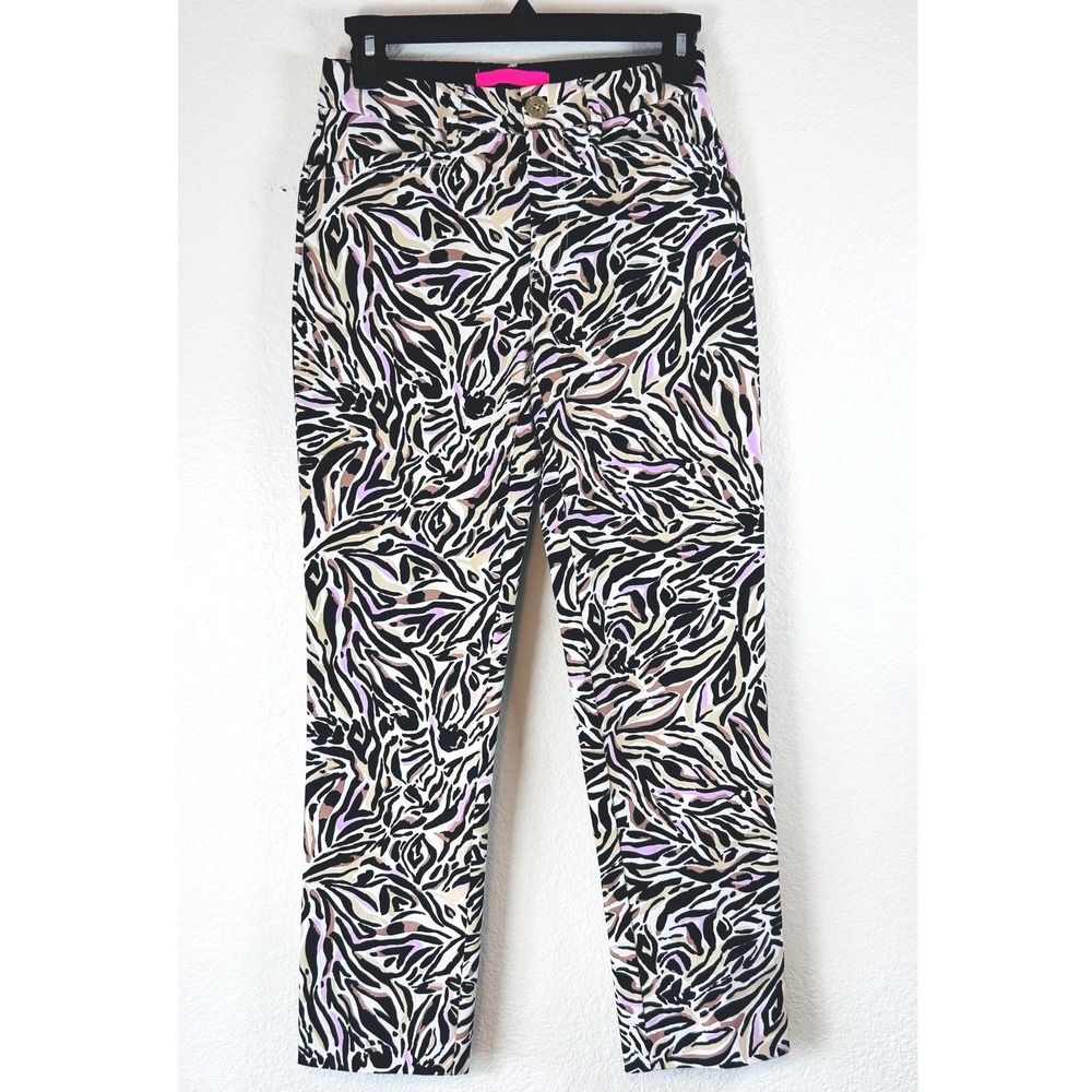 Lilly Pulitzer Kelly Ankle Pants 00 Zebra Animal Print Purple Black Tan Stretch